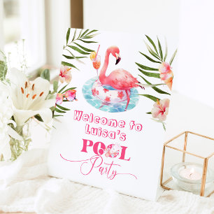 Signe De Table Flamant rose Pool fête d'anniversaire Bienvenue