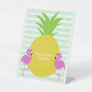 Signe De Table Flamants roses d'ananas texte personnalisé