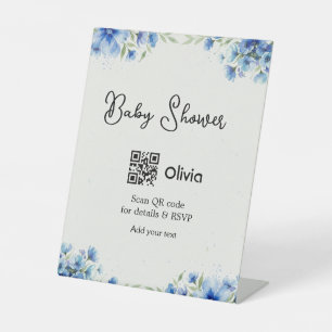 Signe De Table Fleur aquarelle bleue bébé shower scan QR RSVP pa