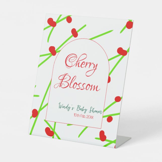 Signe De Table Fleur de cerisier en forme d'arche rouge vert baby (Recto)