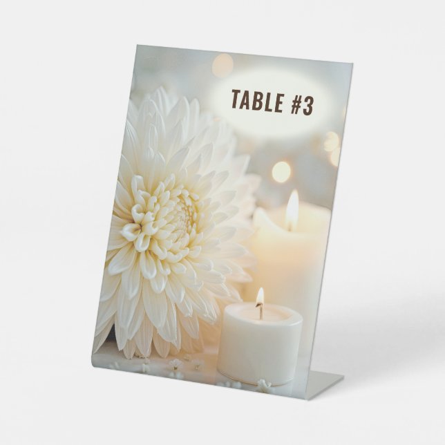 Signe De Table Fleur de chrysanthème de mariage et bougies (Recto)