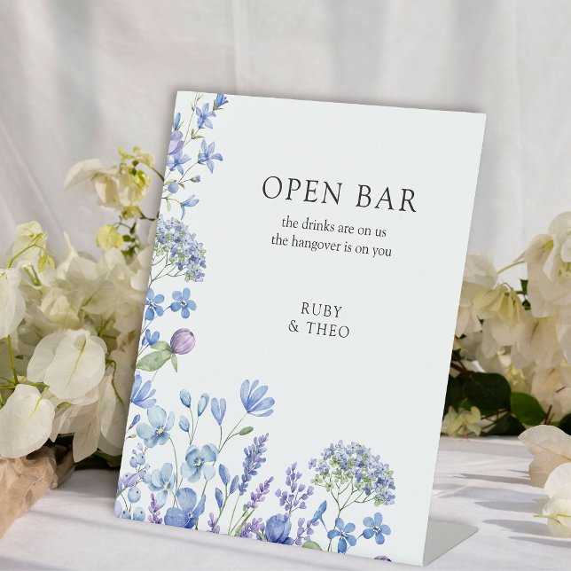 Signe De Table Fleur sauvage à barre ouverte Périwinkle Mariage F (Open Bar sign from my Lilac + Periwinkle Wildflower Wedding Collection)