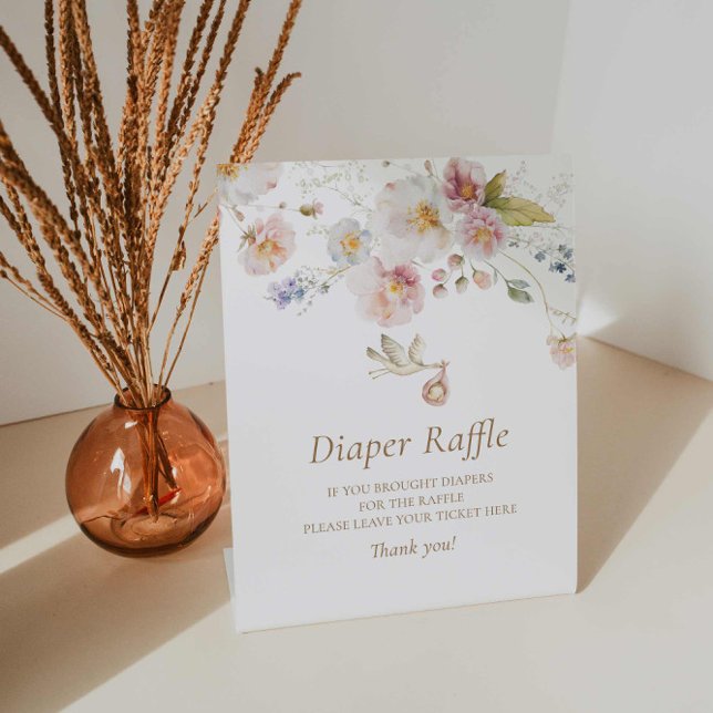 Signe De Table Fleur sauvage Boho Baby shower Déchets Raffle (Wildflower Boho Baby Shower Diaper Raffle Sign)