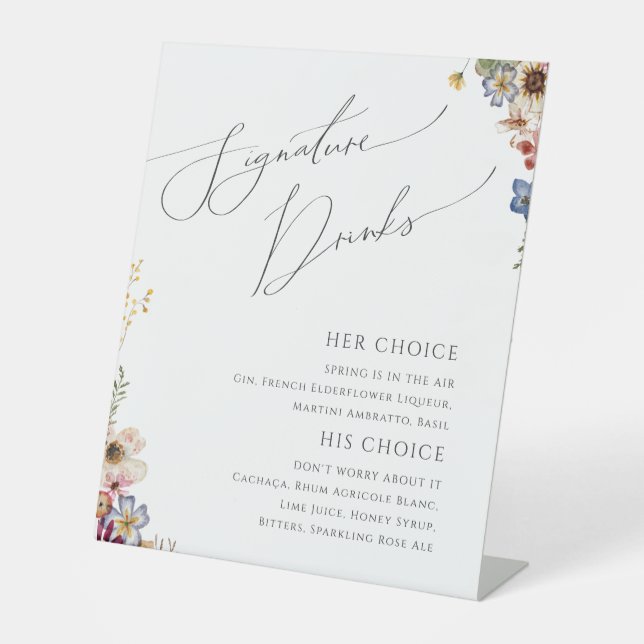 Signe De Table Fleur sauvage coloré | Boissons de signature (Recto)