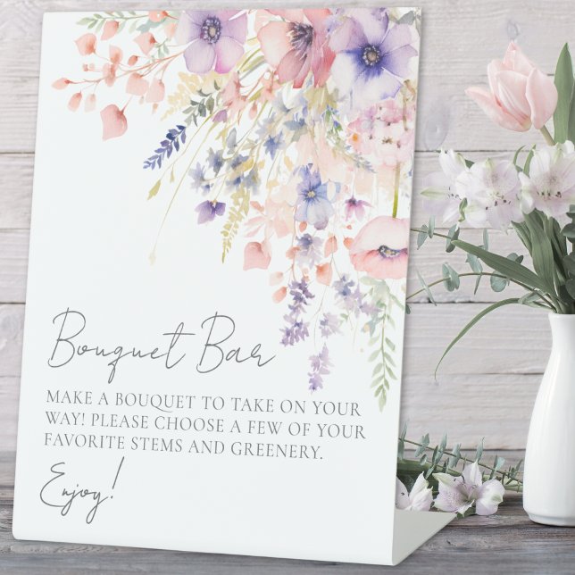 Signe De Table Fleur Sauvage Crée Un Bouquet Bar À Fleurs (Wildflower Make A Bouquet Flower Bar Pedestal Sign)