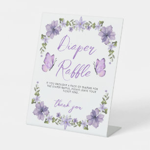 Signe De Table Fleur sauvage d'aquarelle aux papillons violets