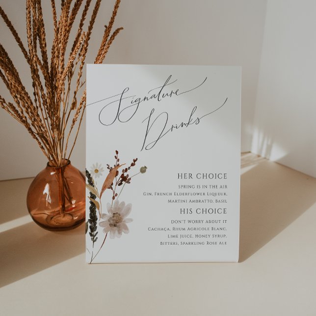Signe De Table Fleur sauvage d'automne Boho | Boissons de signatu (Créateur téléchargé)