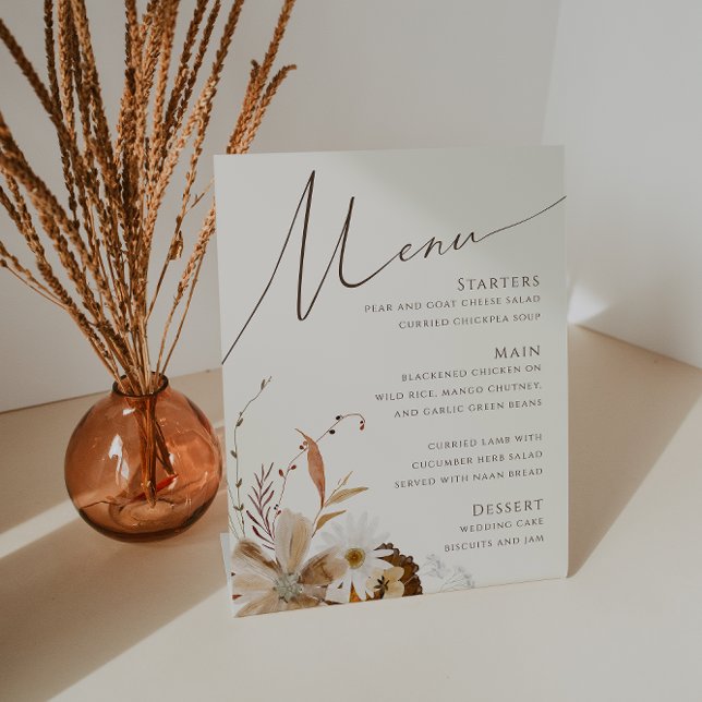 Signe De Table Fleur sauvage d'automne Boho | Menu Mariage beige (Créateur téléchargé)