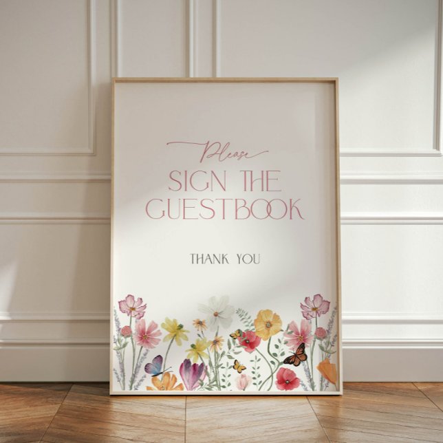 Signe De Table Fleur sauvage et Butterfly Summer Guestbook (Wildflower and Butterflies "Sign the Guestbook" sign)