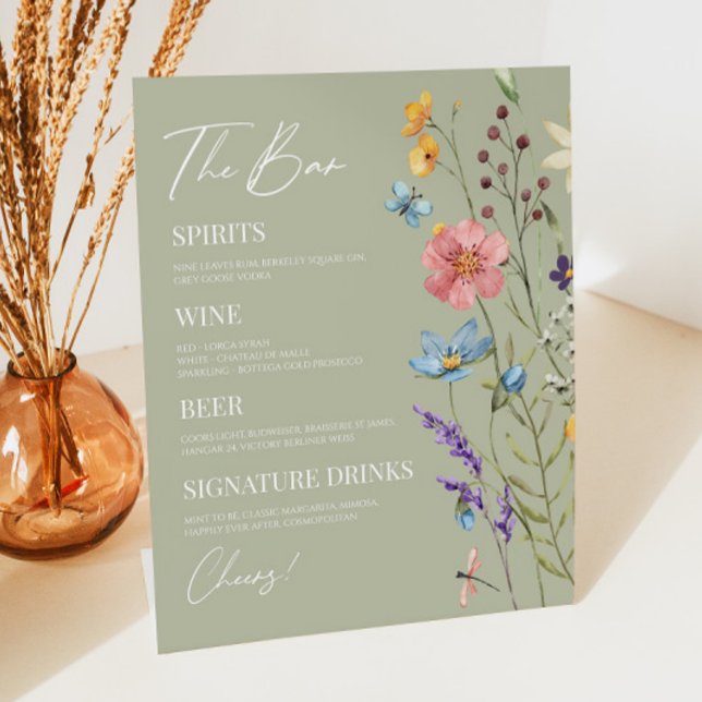 Signe De Table Fleur sauvage Fleur Fleur Florale Mariage Bar (Créateur téléchargé)