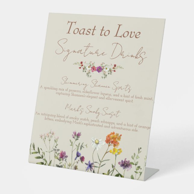 Signe De Table Fleur sauvage Mariage Signature Boissons (Recto)