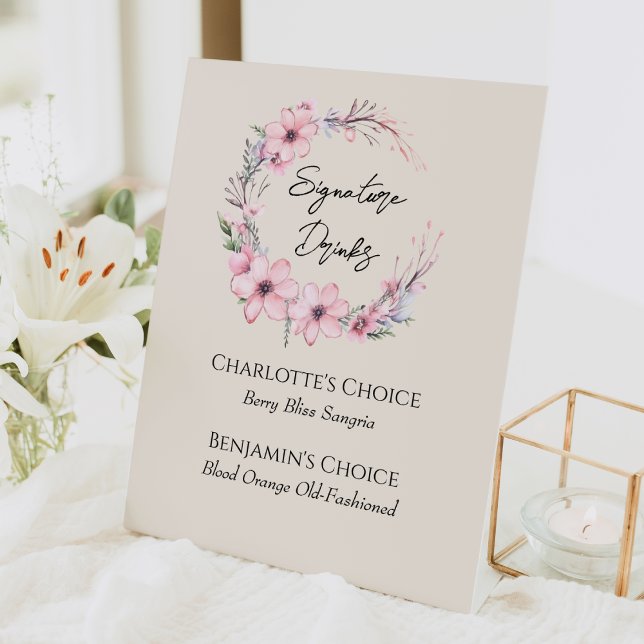 Signe De Table Fleur sauvage moderne Beige Mariage signature  Boi (Créateur téléchargé)