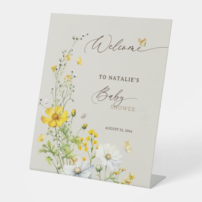 Signe De Table Fleur sauvage Papillons Baby shower Bienvenue (Recto)