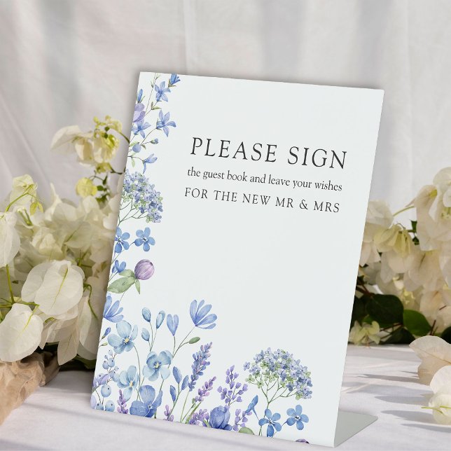 Signe De Table Fleur sauvage Periwinkle Floral Mariage Livre d'in (Guest book sign from my Lilac + Periwinkle Wildflower Wedding Collection)