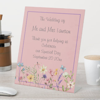 Signe De Table Fleur sauvage rustique Boho Dusty Mariage rose