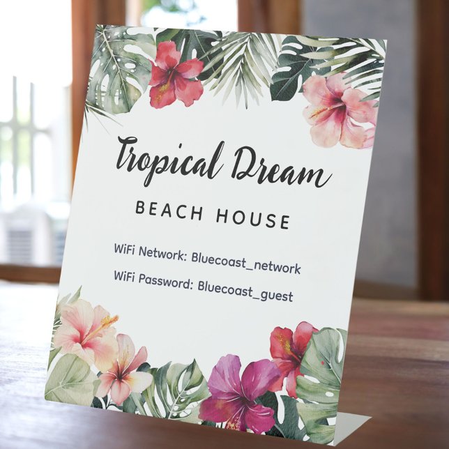 Signe De Table Fleur tropicale botanique d'été de plage à l'aquar (In situ)