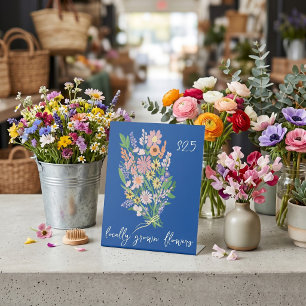 Signe De Table Fleuriste Fleurs Peintes à la Main Étal de Marché