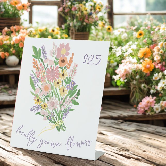 Signe De Table Fleuriste Fleurs Peintes à la Main Marché Stand de (Florist Handpainted Flowers Market Farmstand Price Pedestal Sign
)