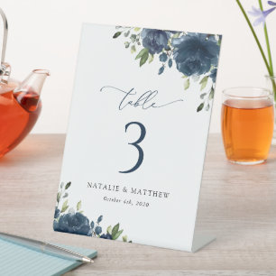 Signe De Table Fleurs bleues de la Marine, Vert, Boho, Nombres de