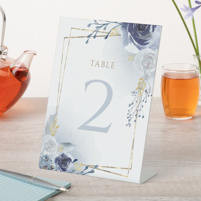 Signe De Table fleurs bleues et fausse feuille d'or Baptême (In SItu)