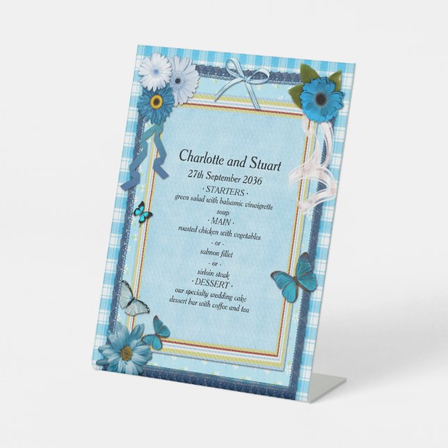 Signe De Table Fleurs bleues et papillons (Recto)