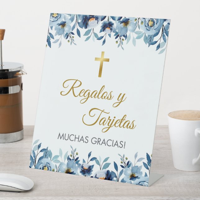 Signe De Table Fleurs bleues mignonnes en première communion espa (In SItu)