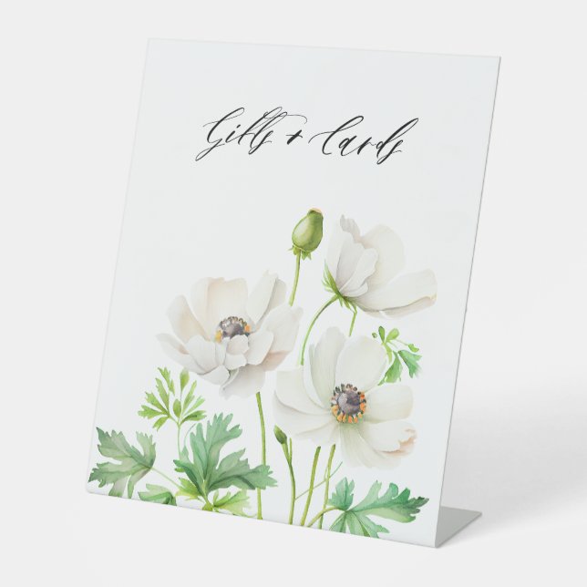 Signe De Table Fleurs d'anémones blanches cadeaux et cartes (Recto)