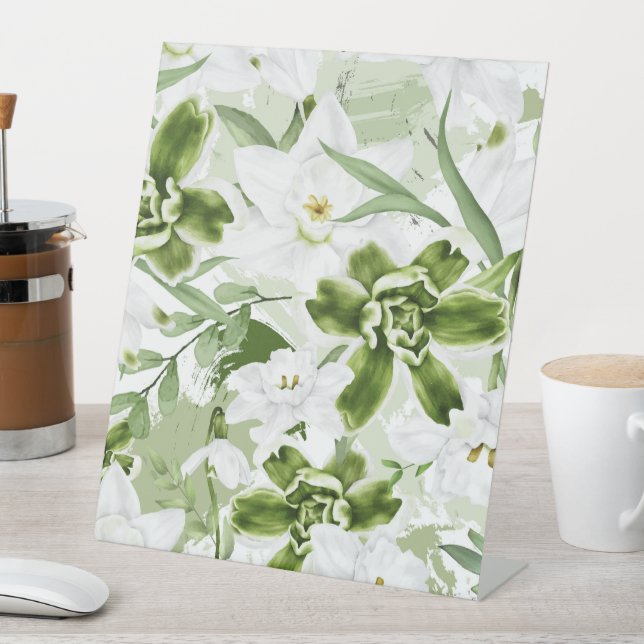 Signe De Table Fleurs d'aquarelle blanche 2 (In SItu)