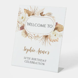Signe De Table Fleurs d'aquarelle blanche Pampas Grass Anniversai