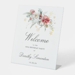 Signe De Table Fleurs d'aquarelle d'hiver 40e anniversaire Bienve