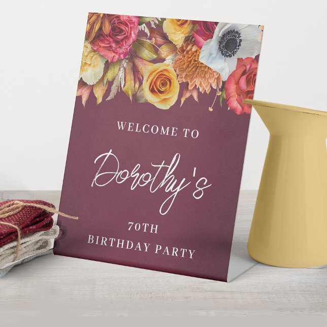 Signe De Table Fleurs d'automne de Bourgogne Fête d'anniversaire  (Make your guests feel welcome as they arrive. Matching items available. Message me for help.)