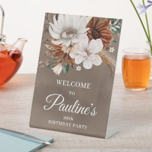 Signe De Table Fleurs d'automne neutres blanches 90e anniversaire