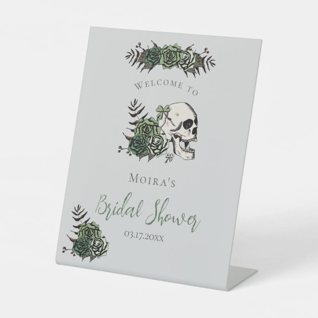 Signe De Table Fleurs de Crâne Grises Gothiques Mariage Table Top (Recto)