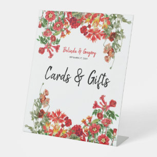 Signe De Table Fleurs de Jardin Floral Rouge Cartes de Mariage &