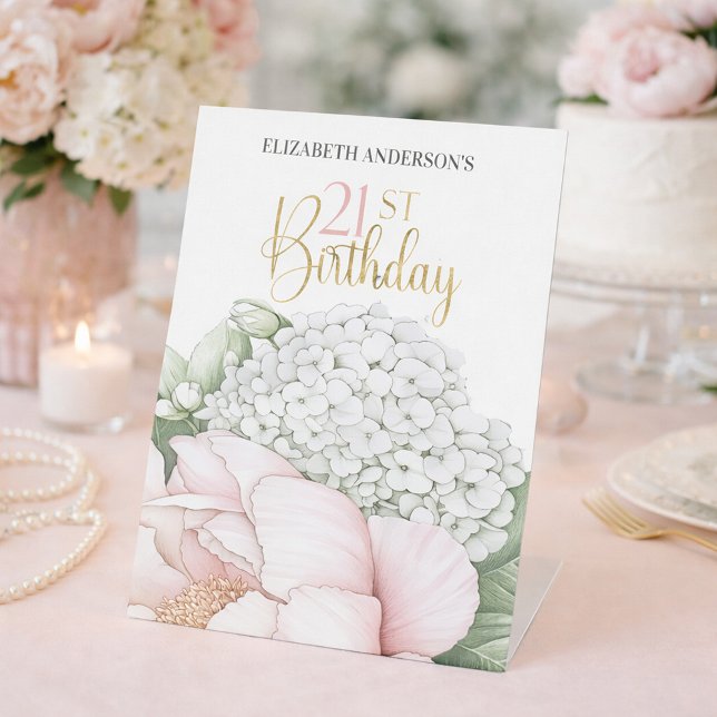 Signe De Table Fleurs de Paon Rose Fard Anniversaire 21 Ans (Créateur téléchargé)