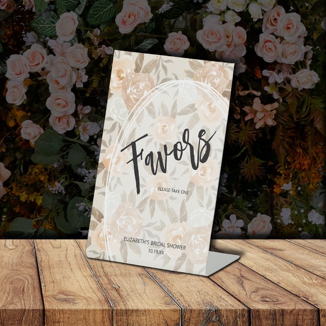 Signe De Table Fleurs de Pêche Rustiques FAVEURS Enterrement de V (Rustic Peach Flowers FAVORS Bridal Shower Pedestal Sign)