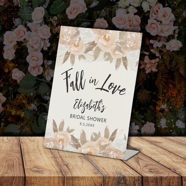 Signe De Table Fleurs de Pêcher de Mariage Tombez amoureux Enterr (Fall in Love Peach Flowers Bridal Shower Pedestal Sign)