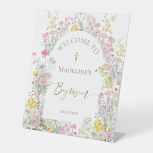 Signe De Table fleurs de prairie à l'aquarelle Bienvenue au baptê