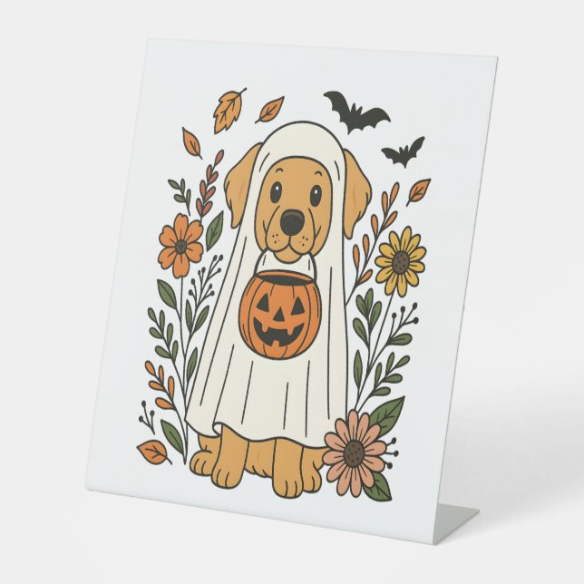 Signe De Table Fleurs de retriever doré Halloween (Recto)