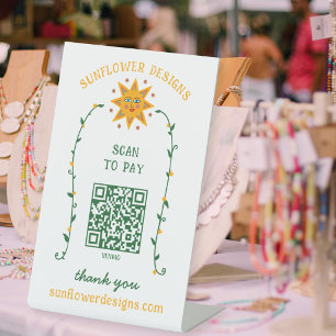Signe De Table Fleurs de soleil BOHO Vignes CODE QR POUR PAYER SC