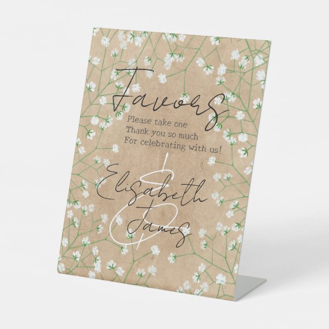 Signe De Table Fleurs de souffle du bébé rustique S'il vous plaît (Recto)