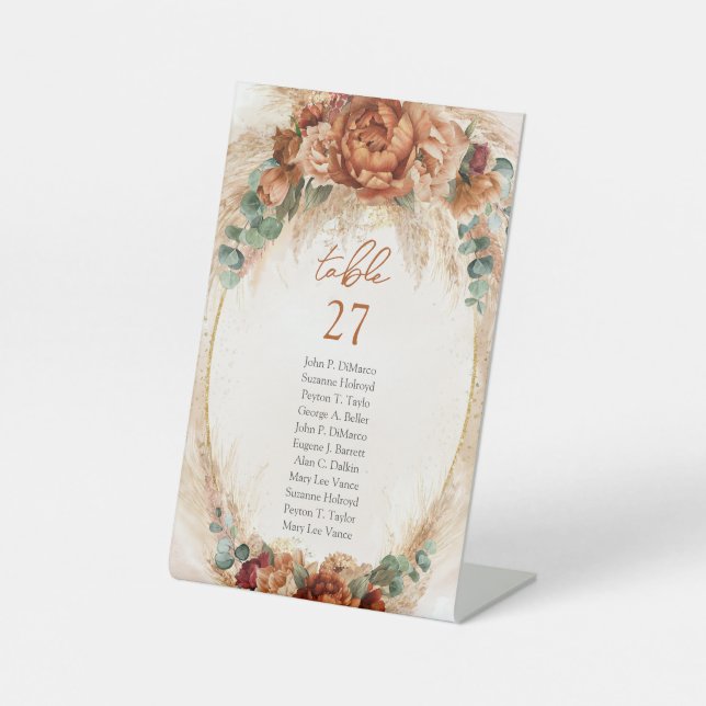 Signe De Table Fleurs de Terracotta modernes pampas bordeaux verd (Recto)