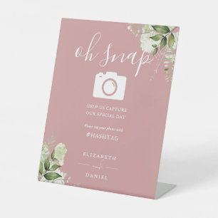 Signe De Table Fleurs de verdure Rose Poussiéreuse Écriture Oh Sn