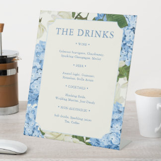 Signe De Table Fleurs d'Hydrangea Bleues Roses Blanches Bar de Ma