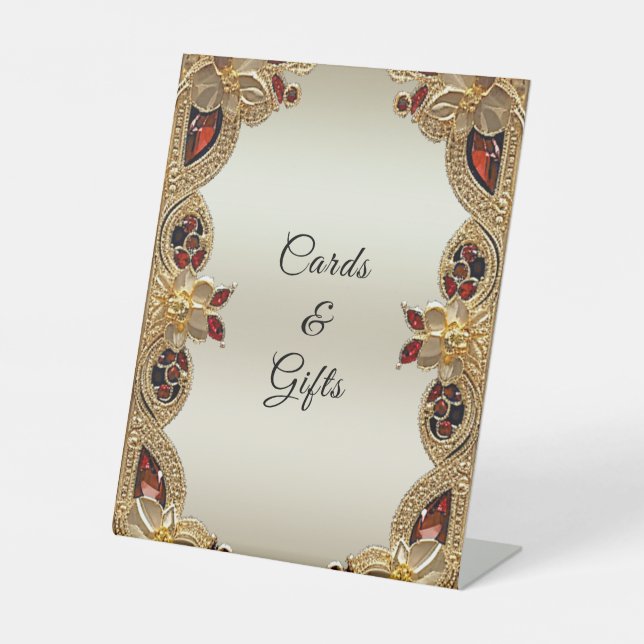 Signe De Table Fleurs d'or Plaques en pierre rouge (Recto)