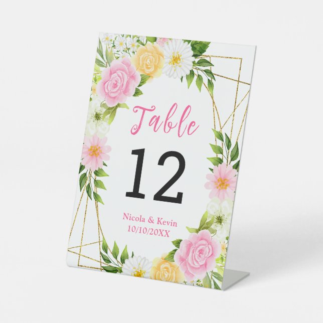 Signe De Table Fleurs et feuillage roses et jaunes d'été (Recto)