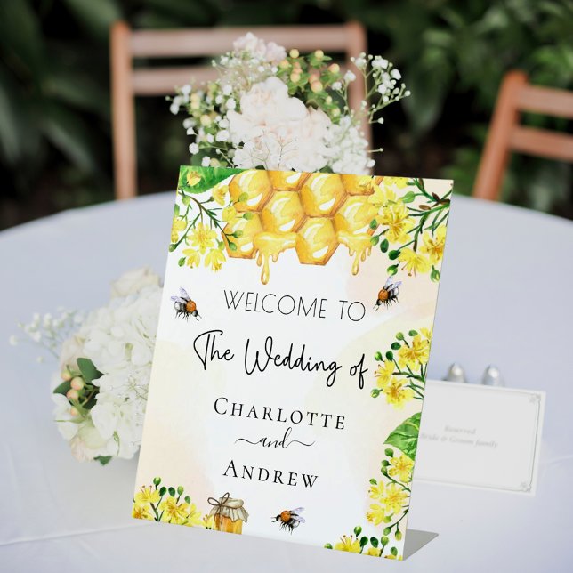 Signe De Table fleurs jaunes d'abeille mariage miel bienvenue (Créateur téléchargé)