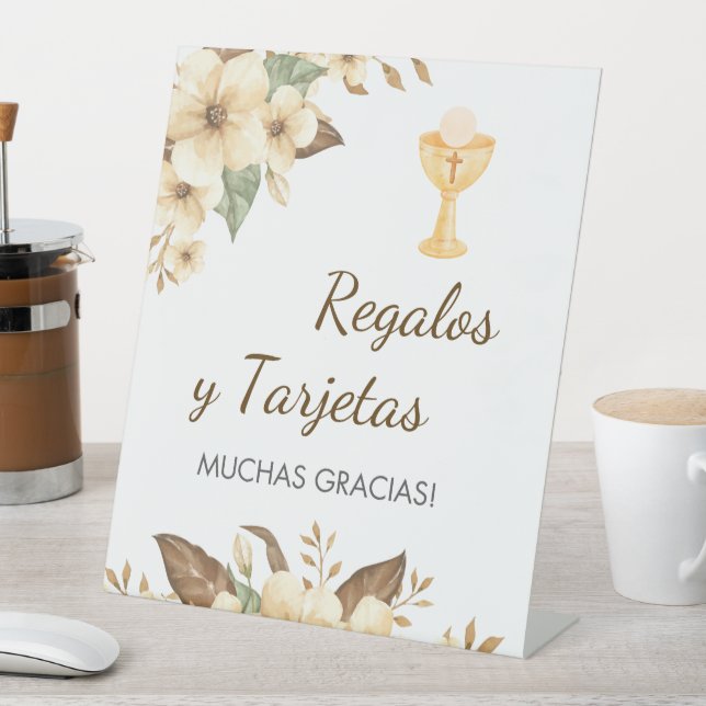 Signe De Table Fleurs jaunes en première communion espagnole (In SItu)