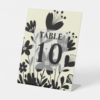 Signe De Table Fleurs noires Whimsical Numéro de tableau