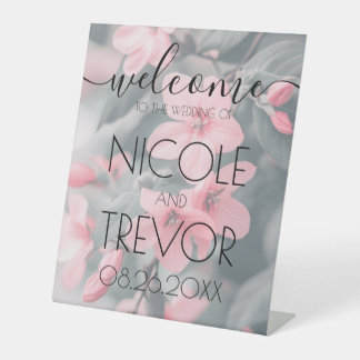 Signe De Table Fleurs roses personnalisées Teal Bienvenue Mariage